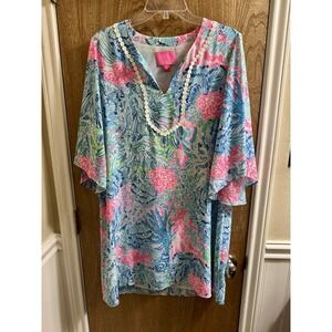 Lilly Pulitzer Delancey Dress Multi Color Blue Sink or Swim Lined Women's Size M
